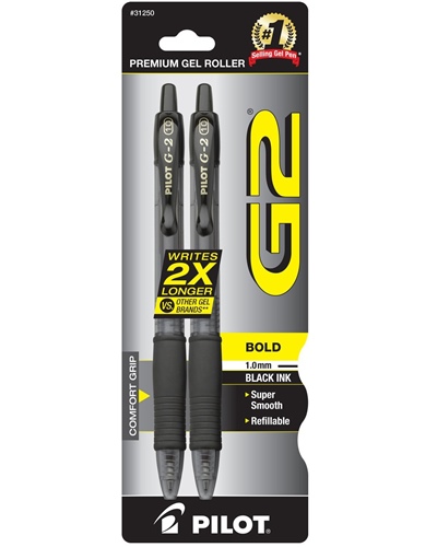 Pilot G2 Retractable Gel Roller Pen, 2 Pack
